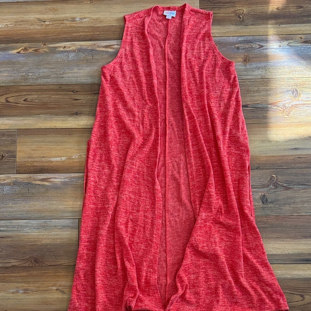 LuLaRoe Vibrant Red Knit Joy Sleeveless Duster